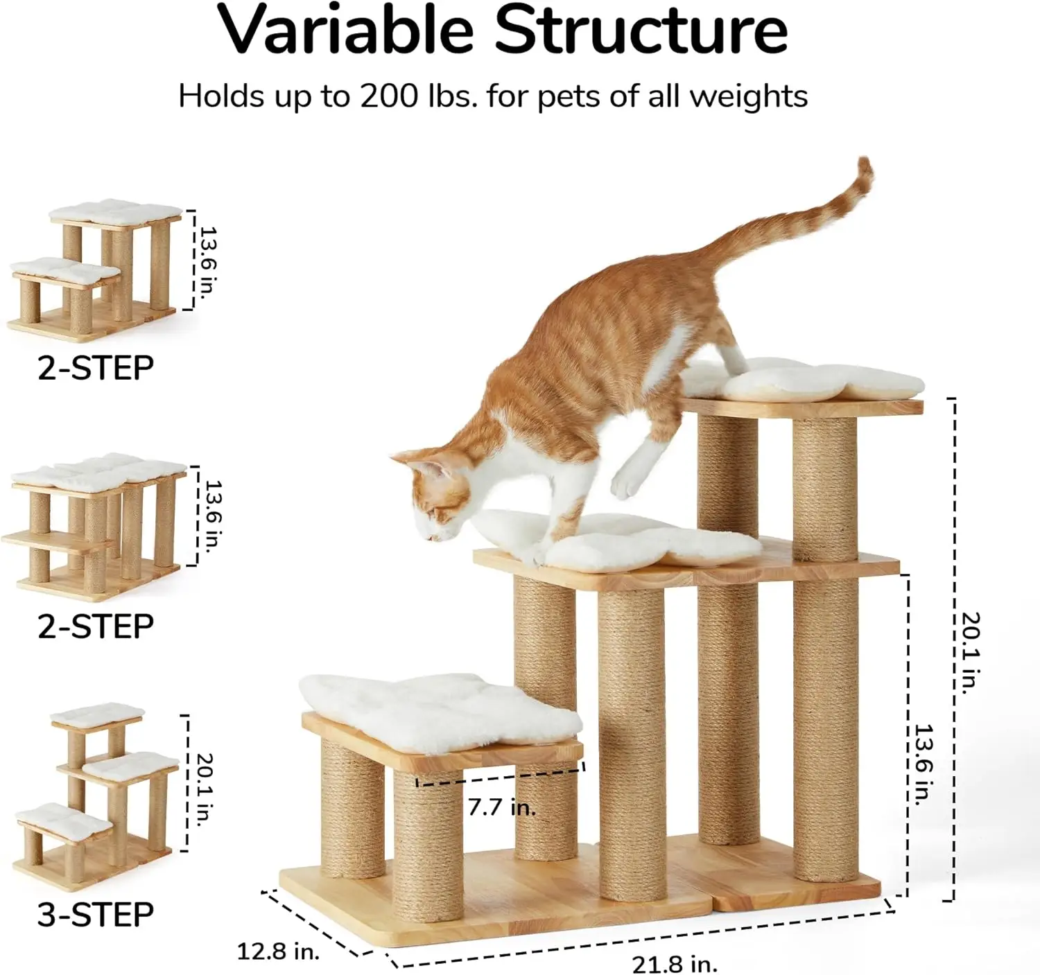 Dog Stairs, Solid Wood Pet Stairs with Cat Scratching Post, Transformable Cat Ramp Can Hold Up to 200 lbs, 20 Inch Pet Steps for view 6