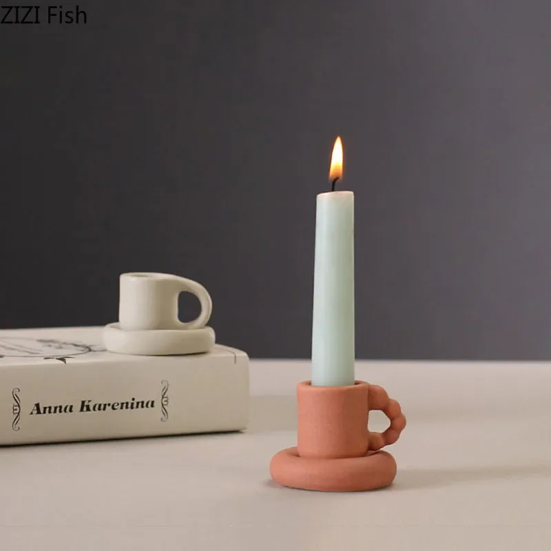 2026 Tea Cup Shape Candle Holder Ornaments Ceramic Candlestick Desk Decoration Wax Melt Burner Home Aroma Container