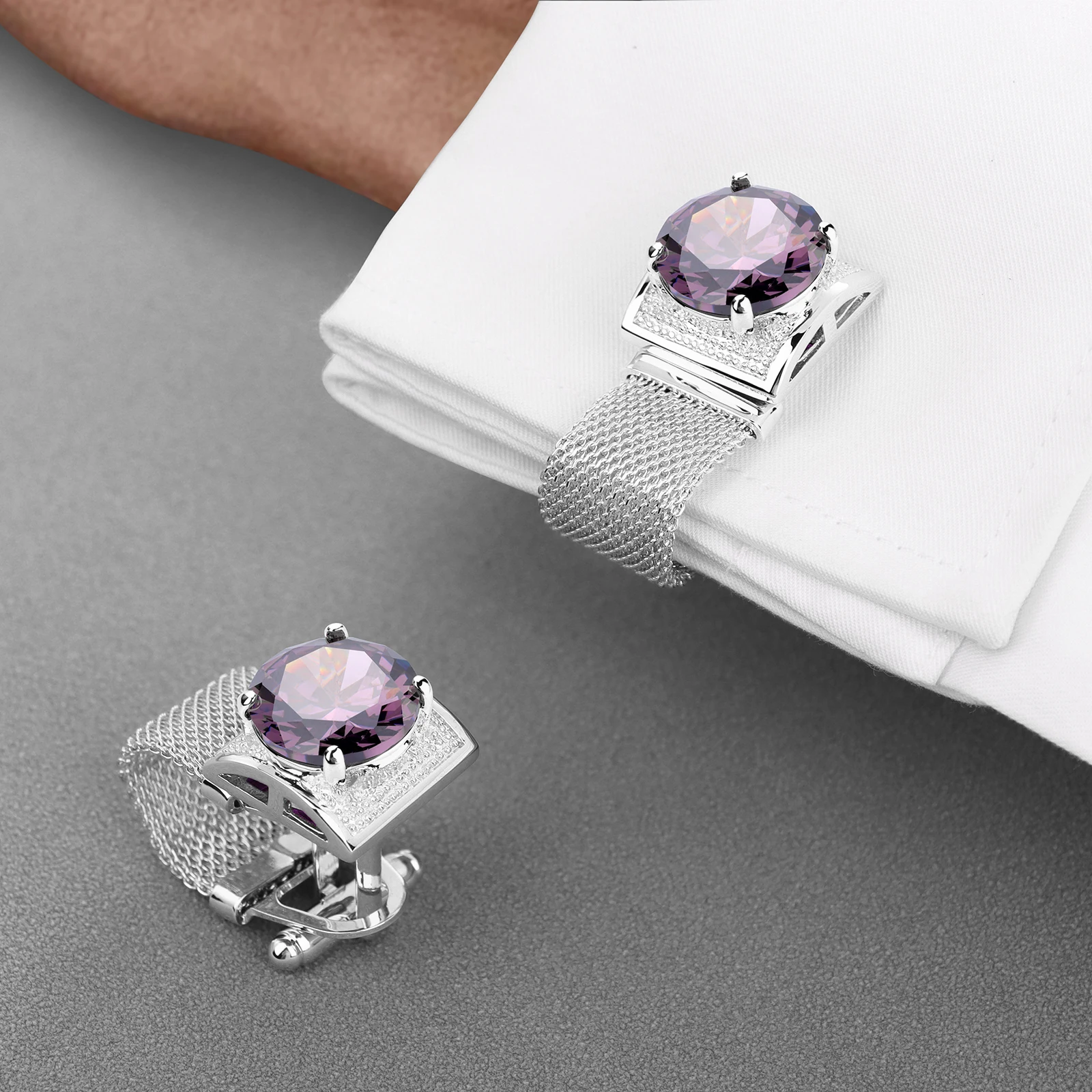 HAWSON Men Birthstone Crystal Cufflinks 17mm Color Stone Cuff Links for Wedding Business Shirt, Birthday Gift for Men