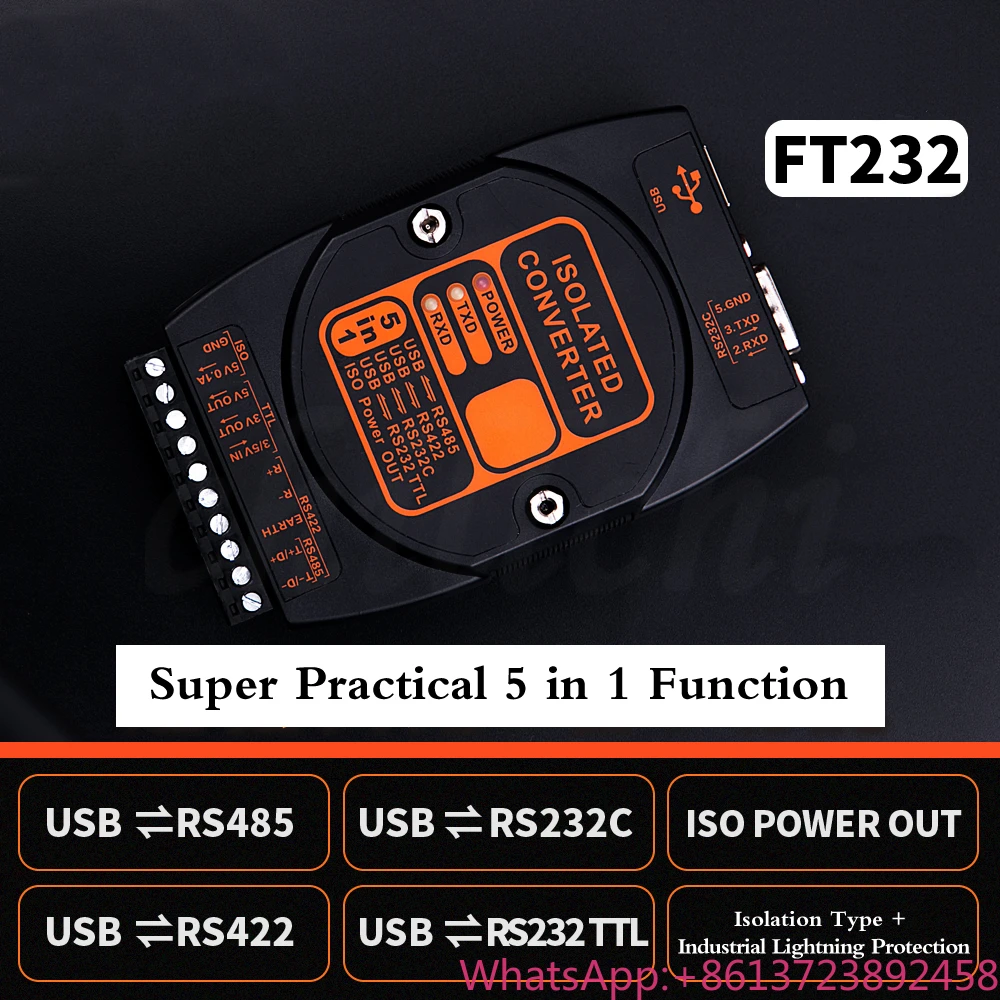 

Industrial-grade Lightning Protection USB to RS485 422 232 TTL Isolated 485 to USB Mutual Conversion