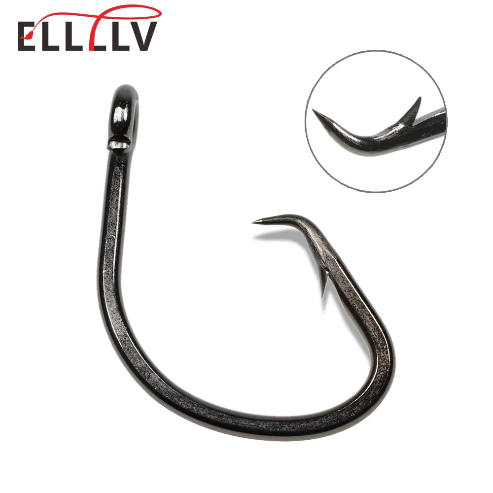 Elllv 5/0 - 16/0 4X Strong Heavy Circle Hook Offset Saltwater Trolling Hook for Grouper Snapper Tuna Shark Deep Sea Boat Fishing