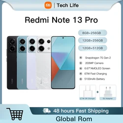 Global Rom Xiaomi Redmi Note 13 Pro 5G 120Hz screen 1.5K Snapdragon 7S Gen 2 5100mAh Battery 67W Fast Charging 200MP camera