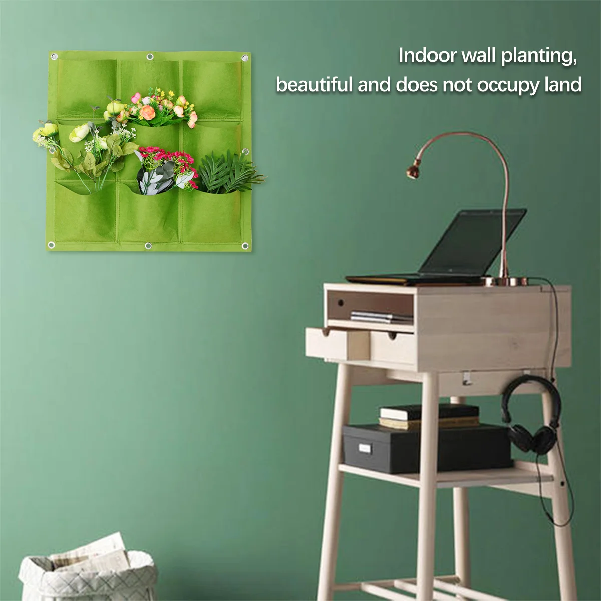 

12 Pocket Felt Planting Bag Wall Hanging Vertical Planter Green 50x50cm Flat Bottom Plant Grow Bag Outdoor Nursery Hanging