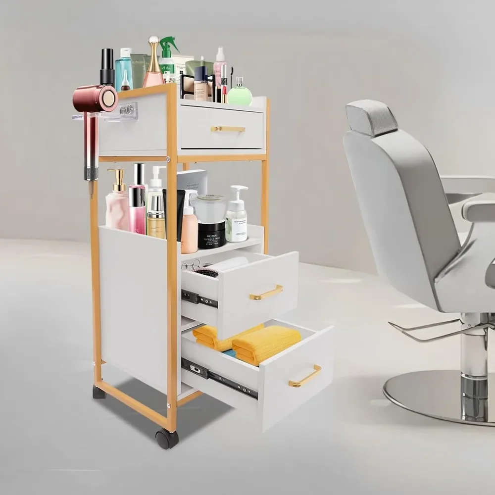 

Salon Barber Rolling Cart with Wheels - Storage Cabinet & Hair Dryer Holder for Barber Shop
