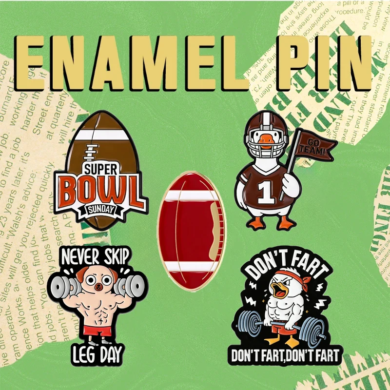 Funny Gym Football Enamel Pins Meme Brooches Super Bowl Lift Weights Lapel Badges Animal Jewelry Gifts for Fitness Wholesale