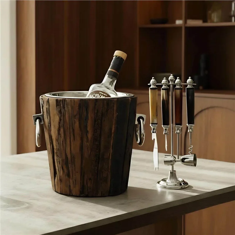 Wine set, advanced sense, mango wooden ice bucket storage, beef bone bottle opener, color shell decorative ornament