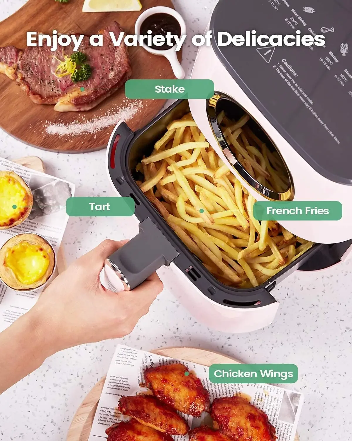 KOOC Large Air Fryer, 4.5-Quart Electric Hot Oven Cooker, Free Cheat Sheet for Quick Reference Guide, LED Touch Digital Sc
