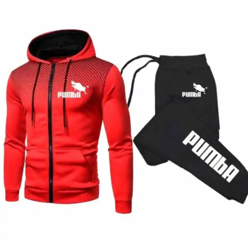 PUMBA Men\'s Football Sets Zipper Hoodie+Pants Two Pieces Casual Tracksuit Male Sportswear Gym Brand Clothing Sweat Suit