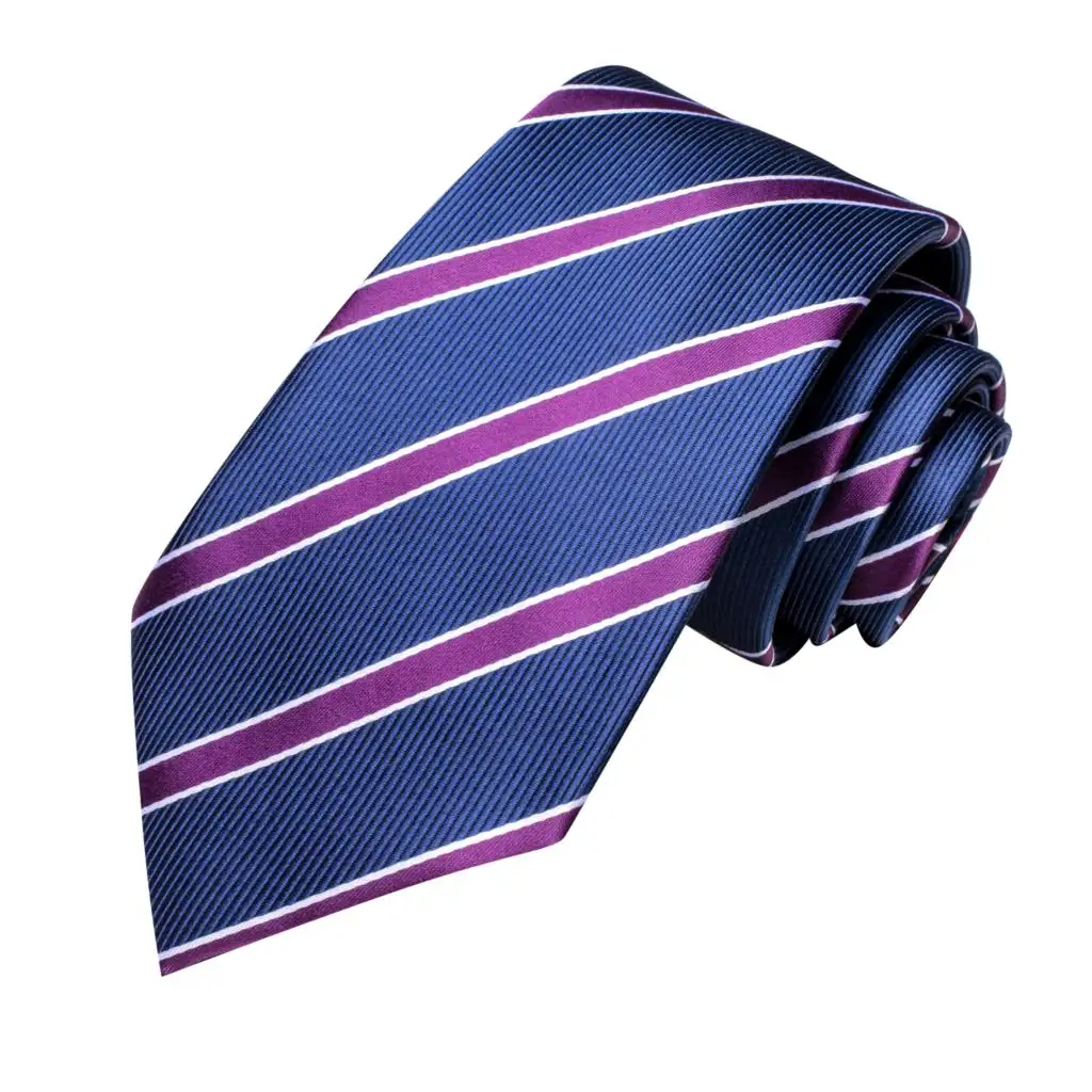 Navy Blue Purple Striped 2022 New Fashion Brand Ties for Men Wedding Party Necktie Set Handky Cufflinks Gift Wholesale Hi-Tie