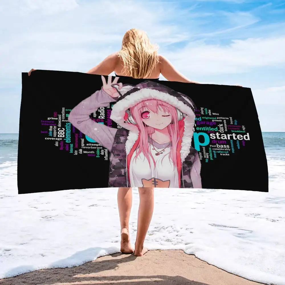S-Super Sonico Microfiber Beach Towel Absorbent Quick dry Soft Yoga Swimming Resort Mountain Climbing Towel