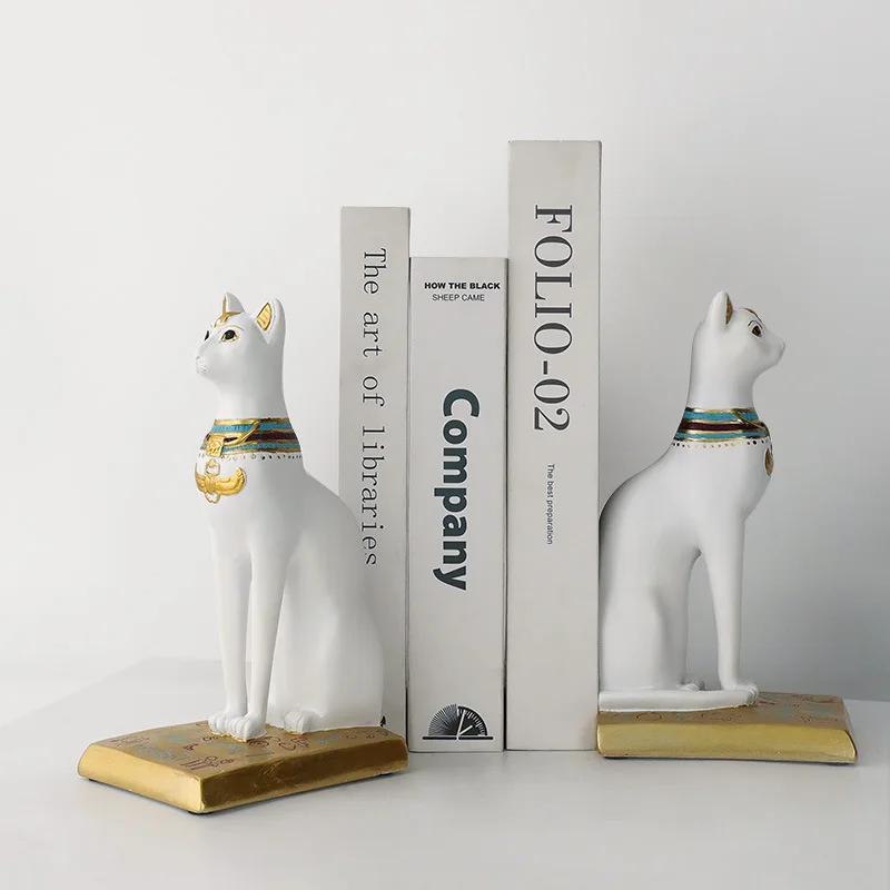 Nordic Egyptian Cat Retro Resin Decoration Bookends Vintage Stand For Books Bookshelf Office Desktop Bookcase Display Crafts