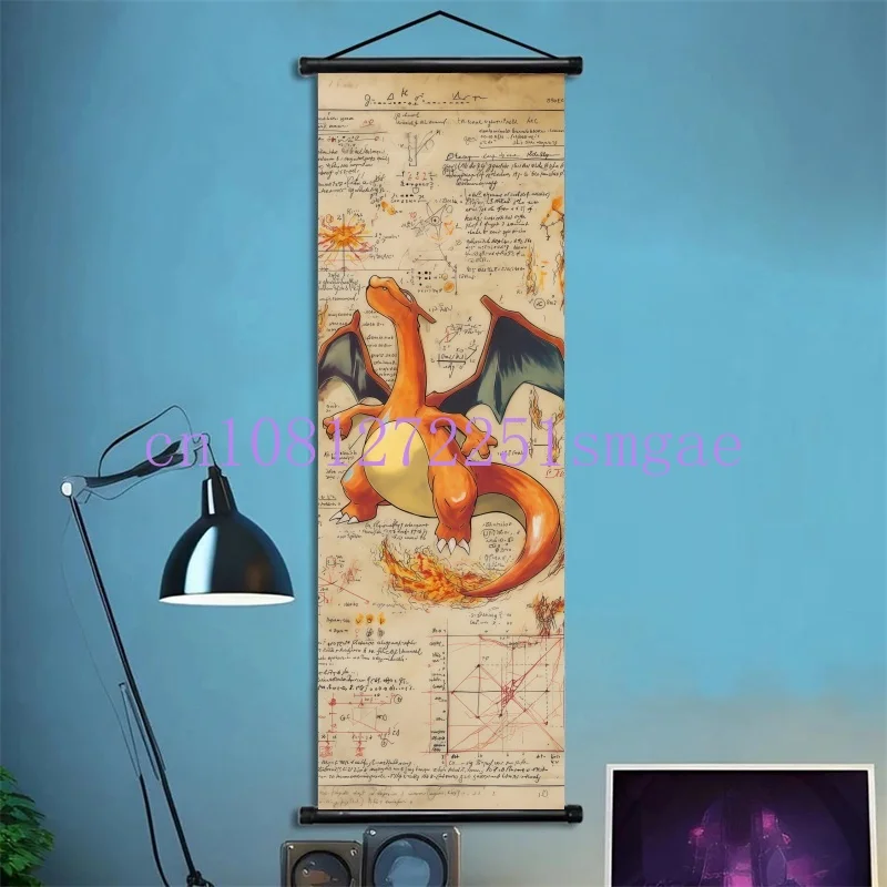 Pokemon Retro Charizard Bulbasaur Umbreon Gengar Scroll Art Cloth Anime Characters Wall Hanging Poster Halloween Xmas Decor - view 5