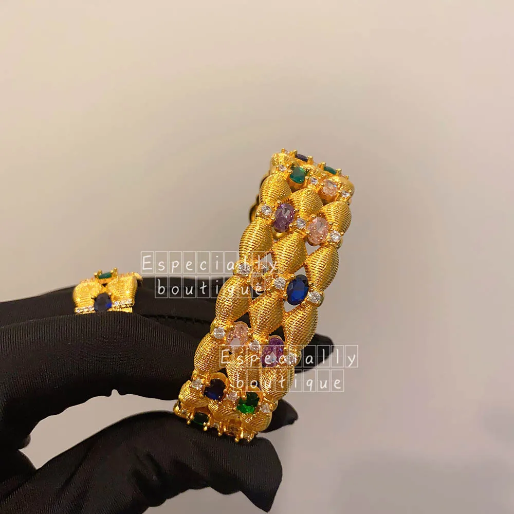 Court vintage Italian COURT square colored zircon opening ring golde baroque retro cuff braceelt for women DUBAI bride JEWELRY