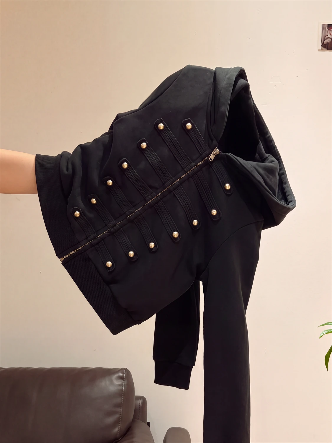 Napoleon American Style Washed out Hoodie Women's Autumn High-End Short Slim Fit Open Cardigan Jacket Fashionable Commute