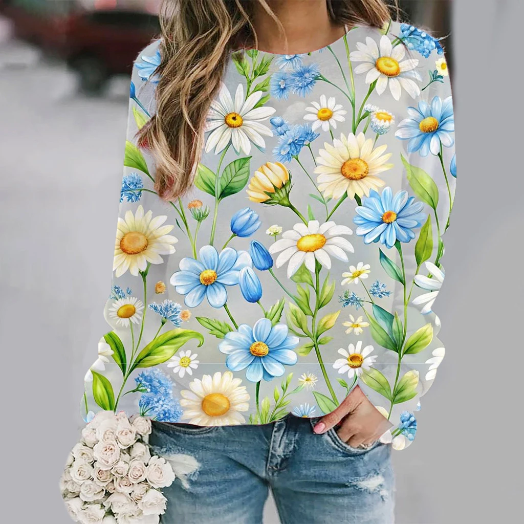 

Новые толстовки с цветочным принтом и 3D принтом, женские повседневные толстовки реглан с длинными рукавами, женские пуловеры, топы в стиле Харадзюку Y2k, женская одежда