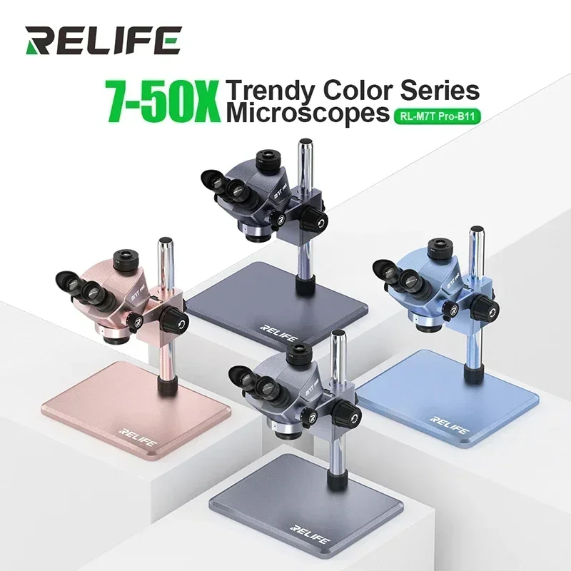 RELIFE M7T Pro 7-50X Continuous Zoom Trinocular HD Microscope with Large Base Imaging Microscope for Motherboard PCB Repair Tool