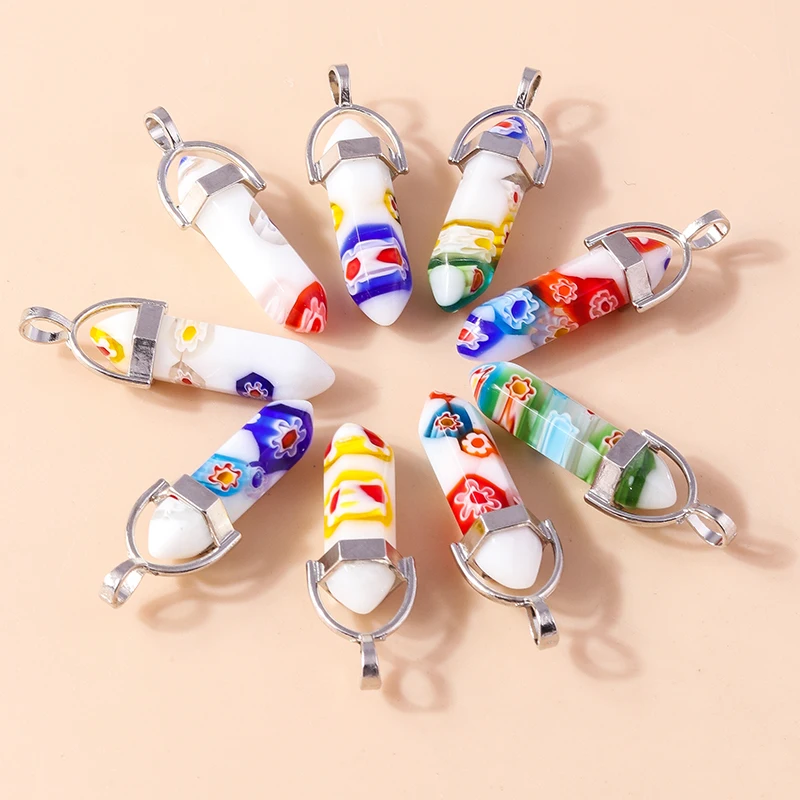 5pcs Zeshoekige Natuursteen Charms Crystal Quartz Amethist Healing Bullet Stone Hanger voor Ketting Oorbel DIY Sieraden Maken