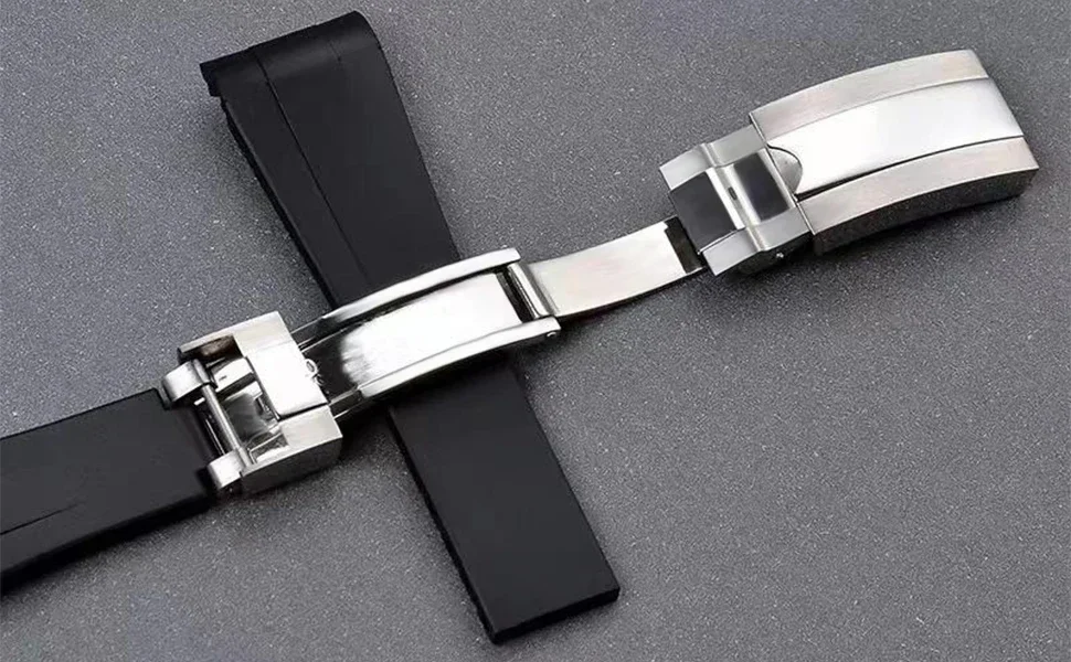 المطاط حزام (استيك) ساعة ل رولكس الغواصة يخت ماستر 20 مللي متر منحني نهاية حزام للطي مشبك مقاوم للماء الرجال استبدال حزام (استيك) ساعة #4