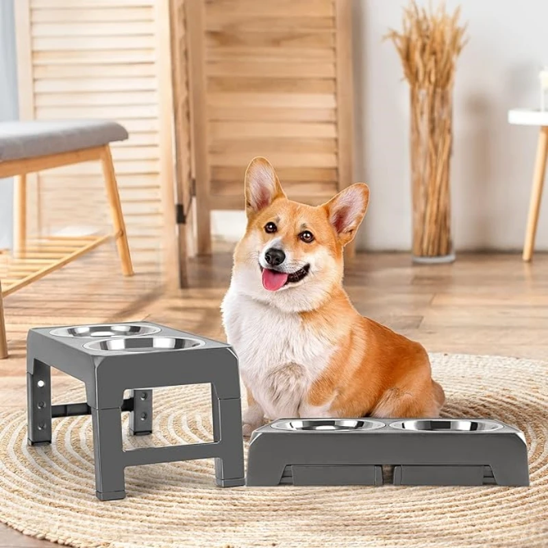 

4 Height Adjustable Elevated Dog Feeder for Small Medium Large Dogs and Pets Non-Slip Raised Dog Bowls Stand Pets Eating Table