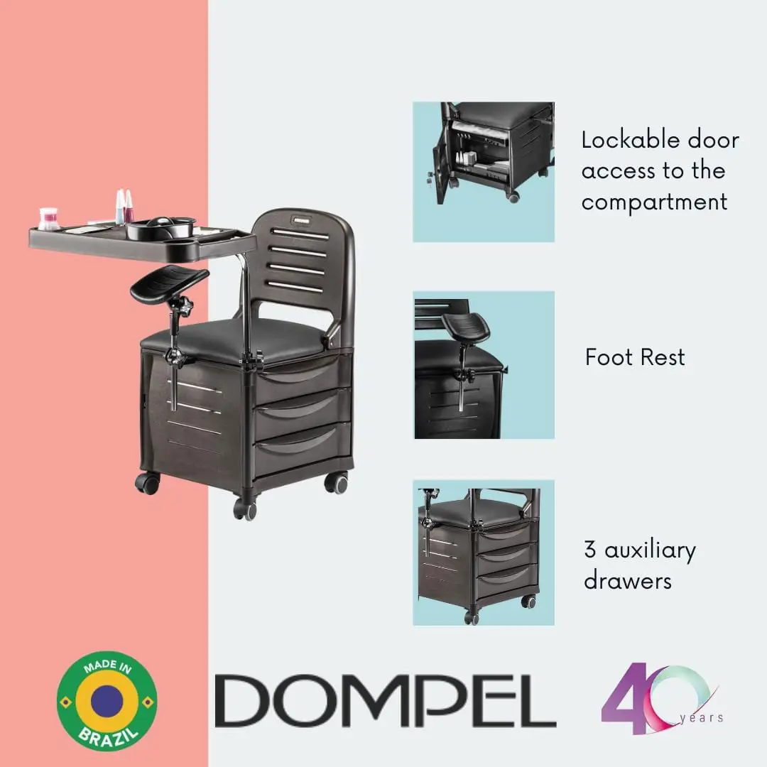 Cadeira de manicure Dompel Veneza |   Mesa portátil para unhas para mesa Nail Tech |   Mesa para unhas removível com organizador e apoio para os pés para