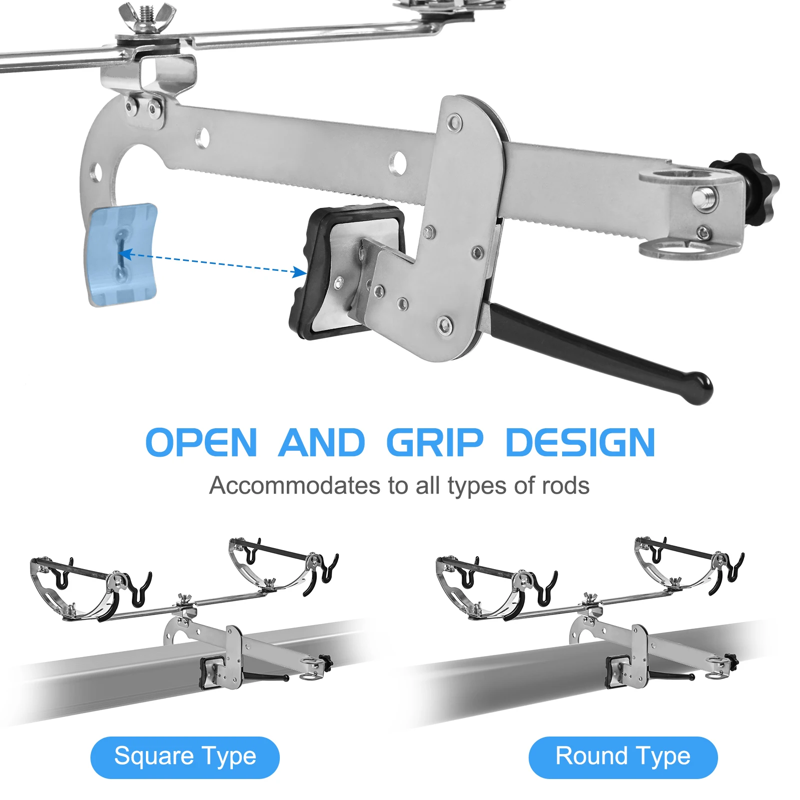 Stainless Steel Turret Bridge Fishing Bracket Clamp-on Fishing Rod Holder Boat Mount Rod Holder Bridge Railing Fish Pole Bracket