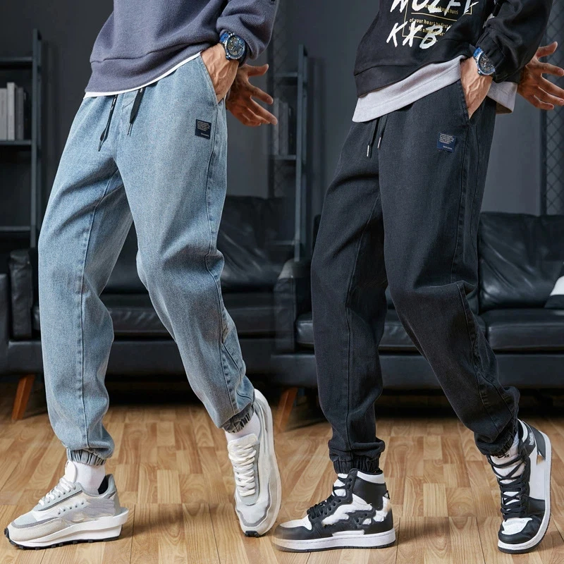 Pantalones Jogger para Hombre 6XL, Moda Urbana de Primavera y Otoño, Jeans Harem Negros y Azules, Pantalones Cargo Casuales de Mezclilla, Pantalones Holgados para Hombre