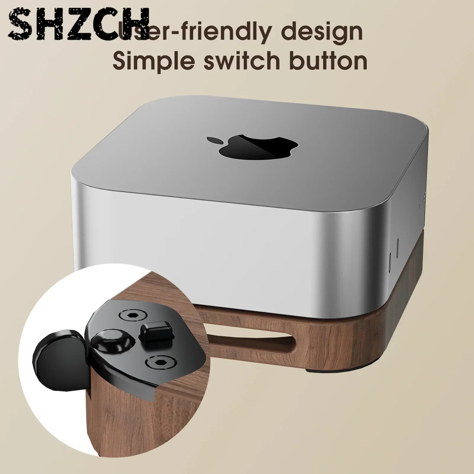 For Mac Mini M4 2024 Walnut Base Dustproof Cooling Stand External Switch Button Heightened Dustproof Design PC Accessories