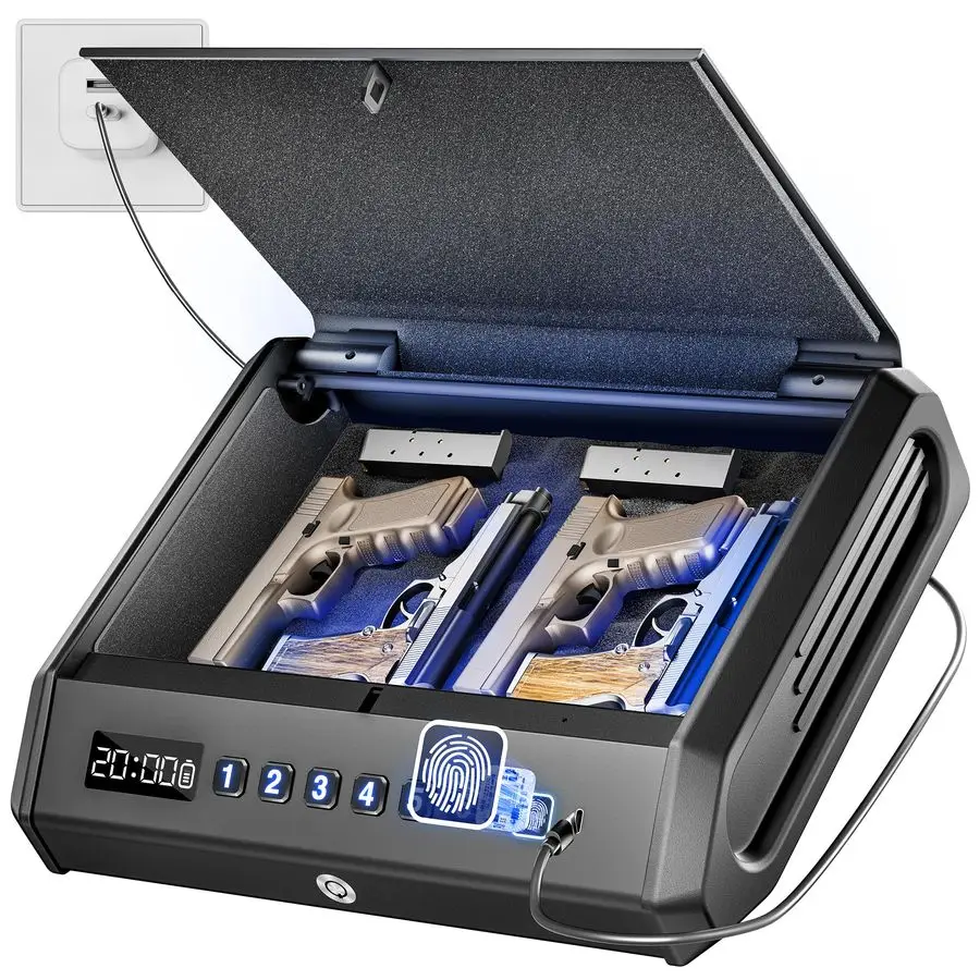 آمن للمسدس البيومتري يناسب 4 مسدسات، 100 مجموعة من مسدسات بصمات الأصابع آمنة مع وضع صامت للضوء الداخلي، مصدر طاقة للطوارئ #1