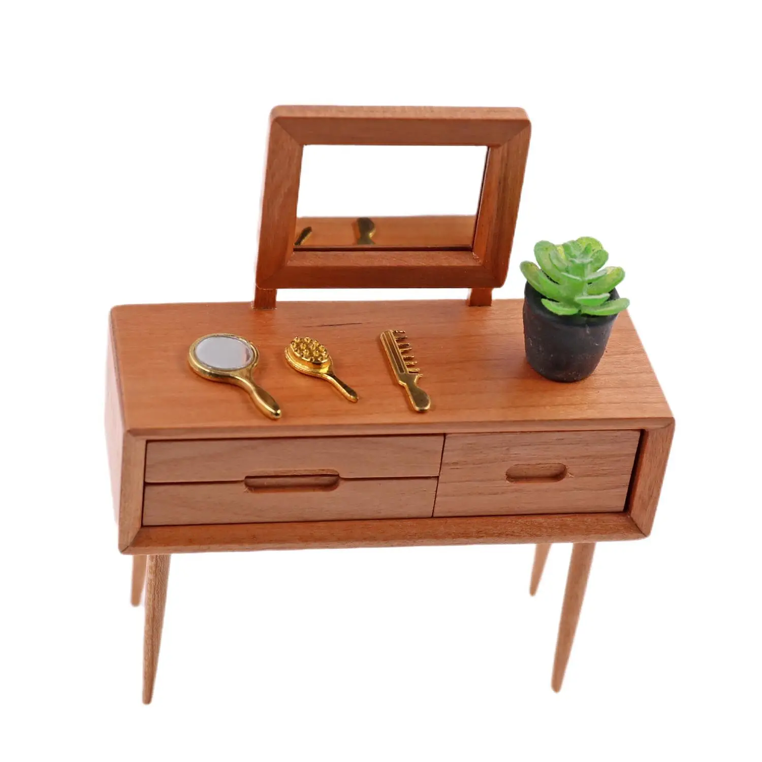 

1:12 Scale Miniature Wooden Vanity Table with Mirror, OB11 Dollhouse Bedroom Furniture for Diorama Scene Decor