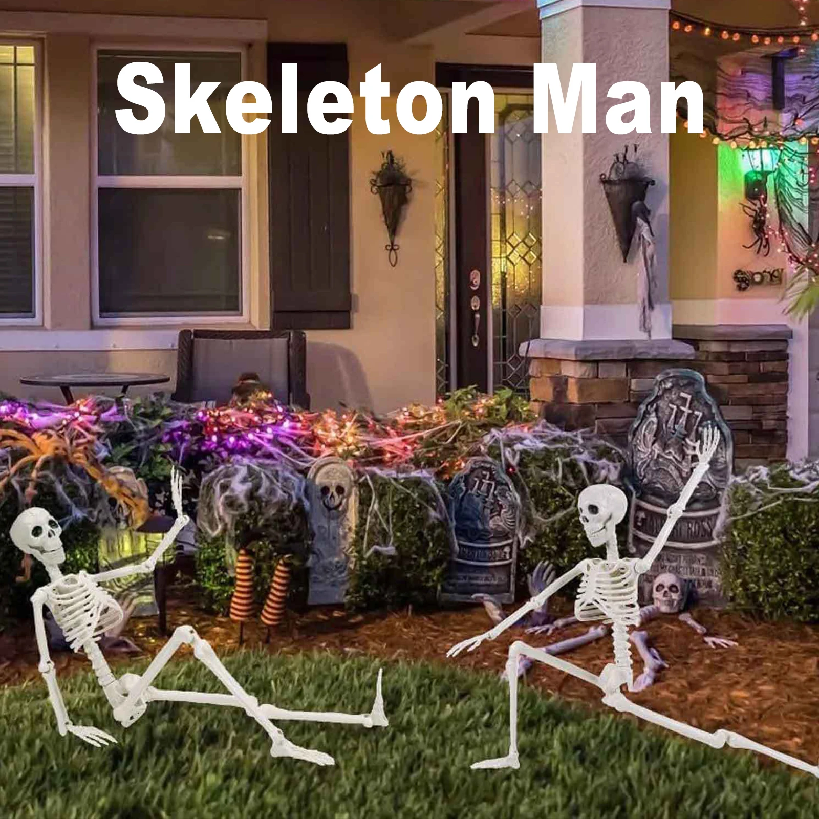 할로윈 인간 해골 LED 조명 해골 전신 해골 장식, 무서운 파티 장식 실내외용