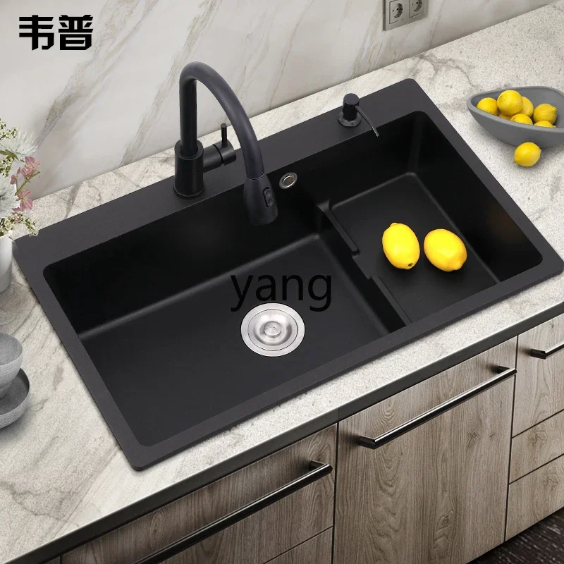 YJQ Kitchen Quartz Stone Step Sink Single Sink Large Vegetable Basin Step Granite