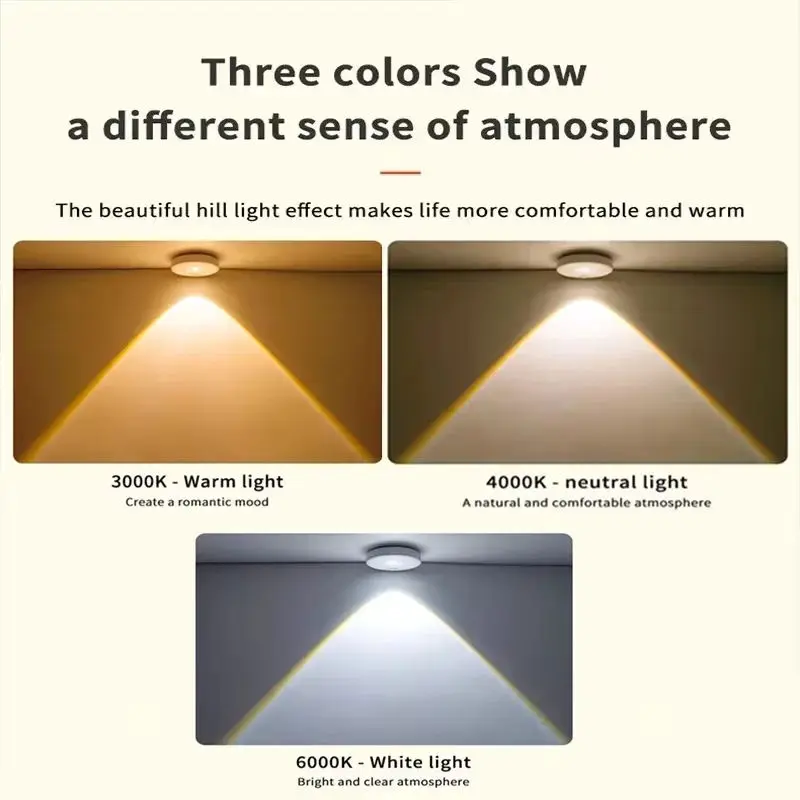 LED Night Light 3 Colors Wireless Remote Control Type-c Rechargeable Light Under Cabinet Light for Kitchen Wardrobe Bedroom