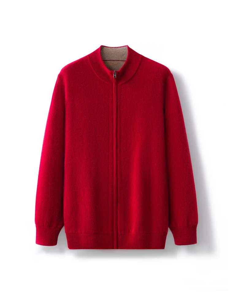 Smart Casual Autumn Winter Man Sweater 100% Merino Wool Knitted Cardigan Long Sleeve Clothing Tops Men Double-Sided Outerwear