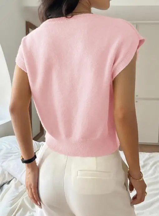 

Y2K Spicy Girl High End Short Sleeved T-Shirt Summer Fashion Personality Niche Slant Collar Jacquard Knitted Short Sleeved Top