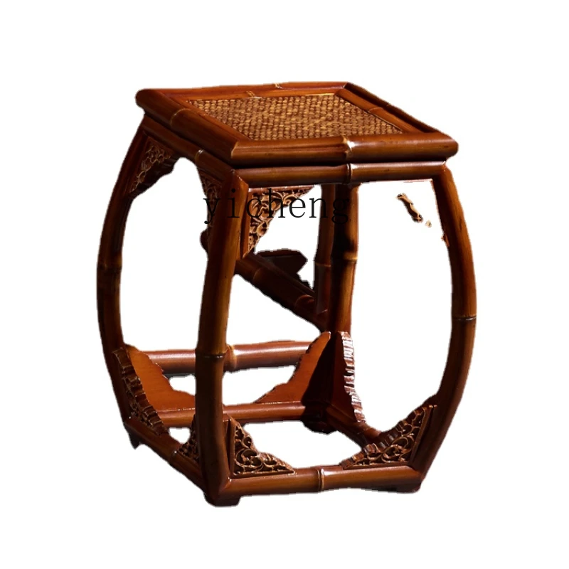 Zk Dragon Bamboo Drum Stool New Chinese Piano Room Makeup Room Ming Drum Stool Handmade Mortise