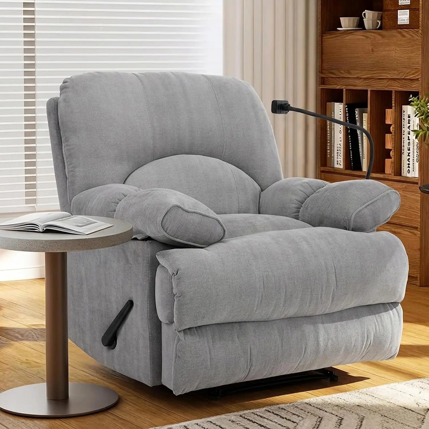 Oversized Recliner Chair, Plush Chenille Manual Recliner for Big and Tall, Large Extra Wide Seat with Phone Holder,, Customized
