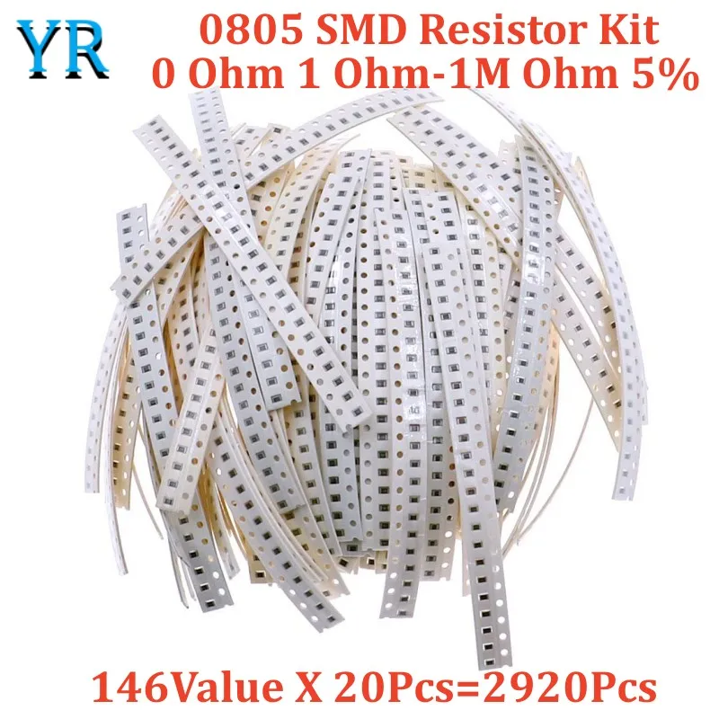 

0805 SMD Resistor Kit Assorted Kit 0 Ohm 1 Ohm-1M Ohm 5% 146Value X 20Pcs=2920Pcs Sample Kit