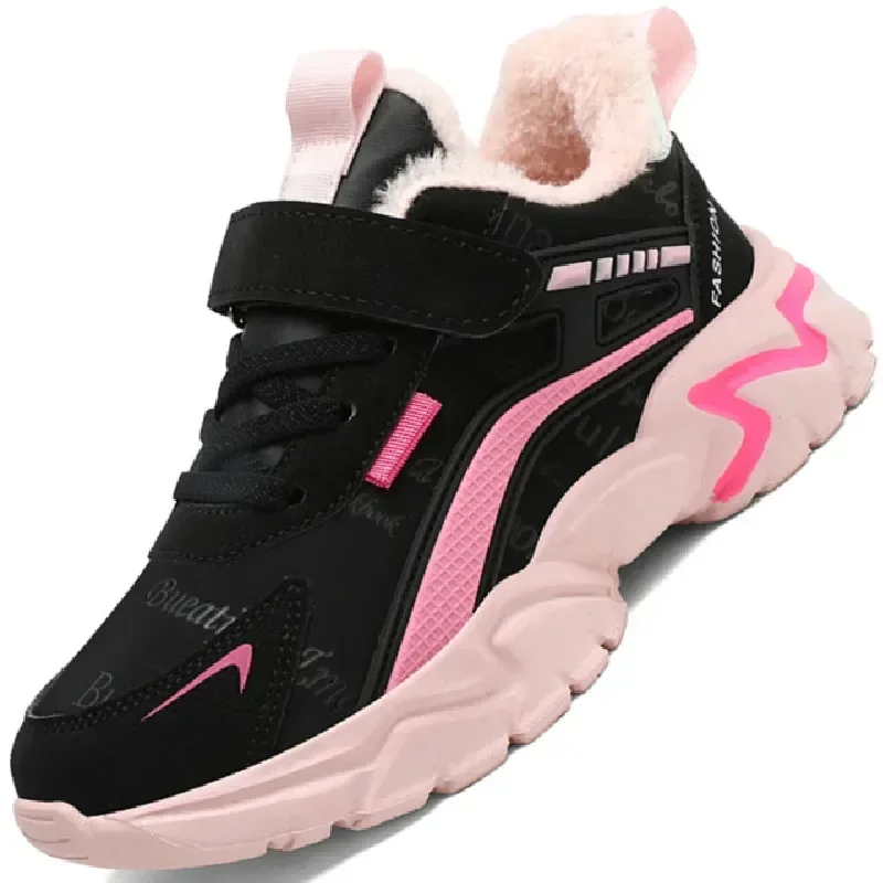 Zapatillas deportivas de cuero para niños y adolescentes, zapatos informales de ocio, cálidos, a la moda, fáciles de combinar, con amortiguación,