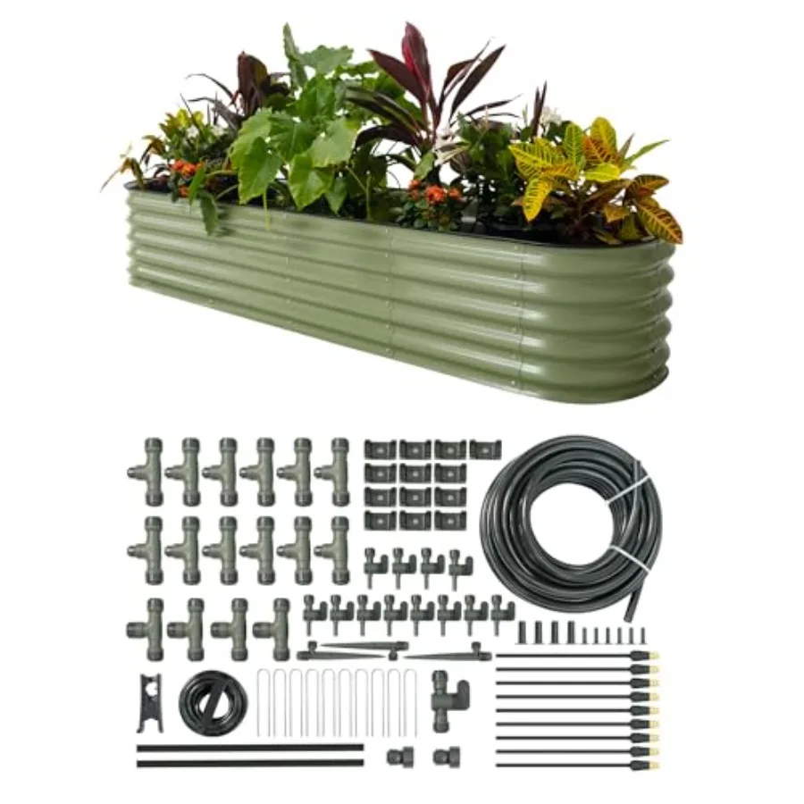 

Наборы для приподнятых грядок с комплектом для полива, для использования на улице, прочный деревянный каркас, натуральное коричневое покрытие, простая сборка и удобство использования.