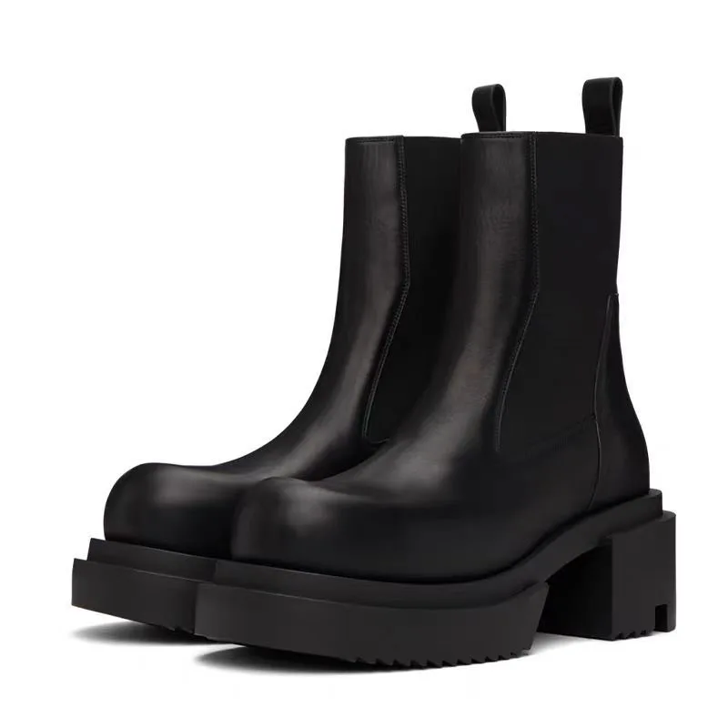 New Design Fashion Men Shoes Youth Trendy Chelsea Boots  Genuine Leather Thick Bottom Street Outdoor Motorcycle Boots