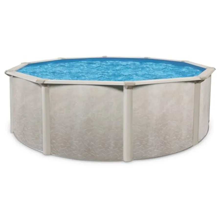 

Backyard family water recreation: 18-Foot x 52-Inch round above ground swimming pool with steel frame, metal wall, blue finish,