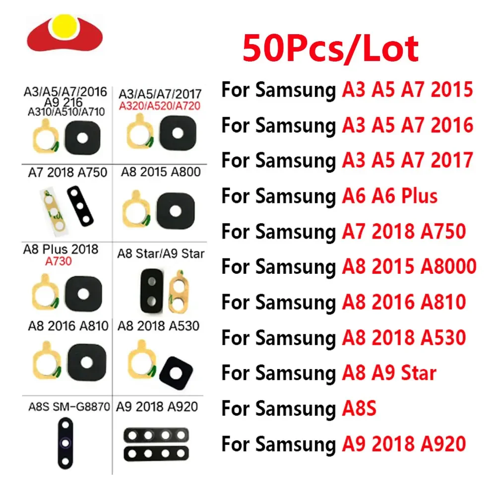 50Pcs Rear Back Camera Glass Lens For Samsung A3 A5 A7 A6 A7 A8 A8S A9 Pro Plus Star 2015 2016 2017 2018 2019 A310 A320 A750