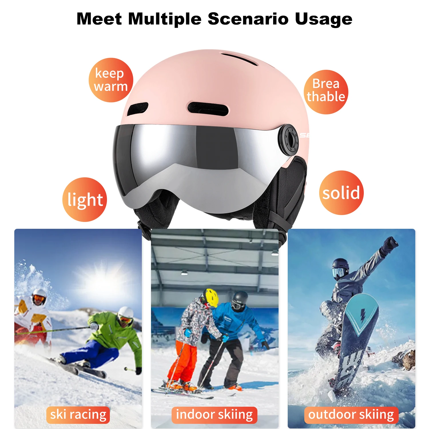 SEEKERWinter Sports Ski Helmet Ski Integrated Mirror Helmet Anti-Impact Adult Single Board Double Board Outdoor Ski SafetyHelmet view 3