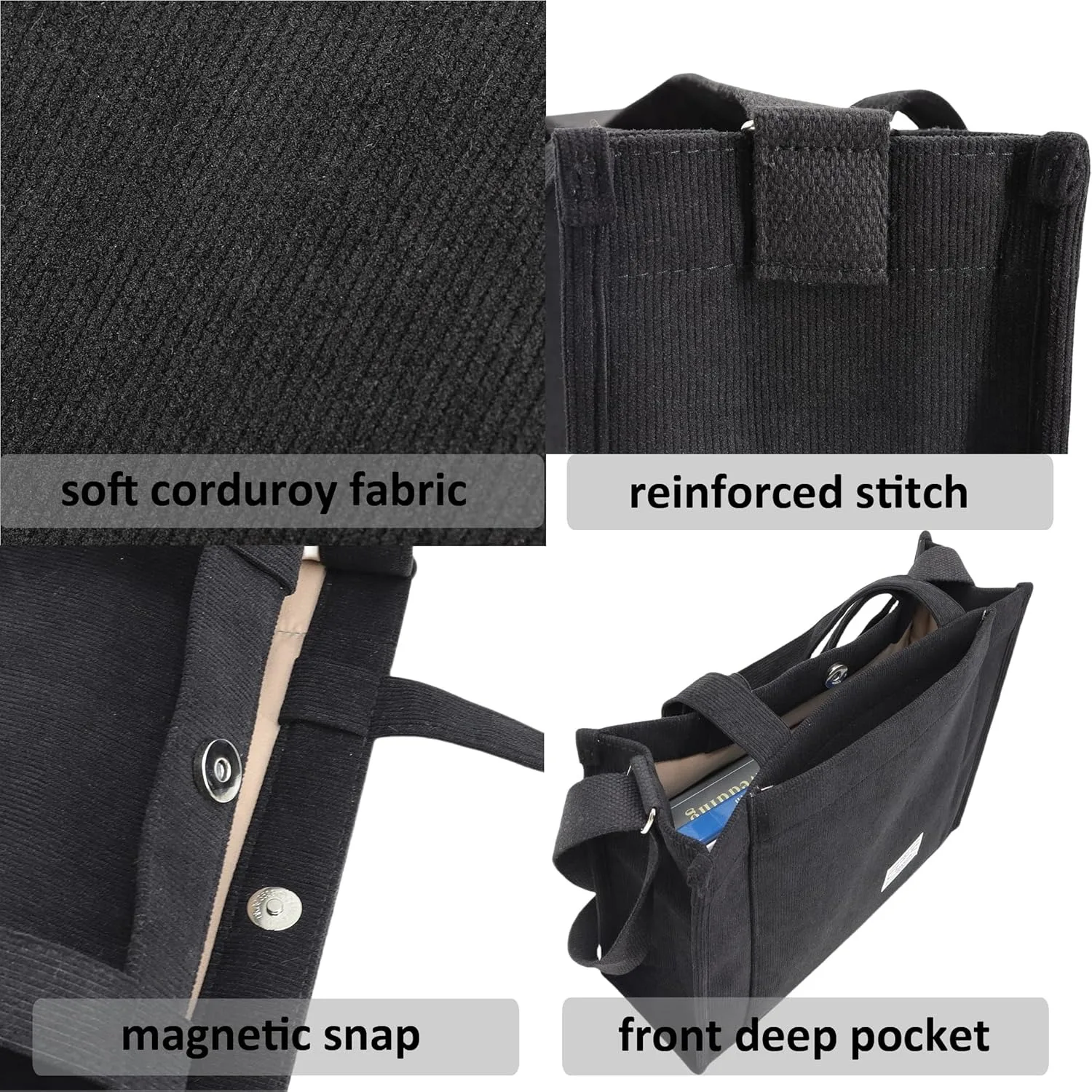 UERRUAM Corduroy Tote Bag for Women Work Crossbody Purse for Everyday,College,Travel,Lightweight Handbag Adjustable Strap