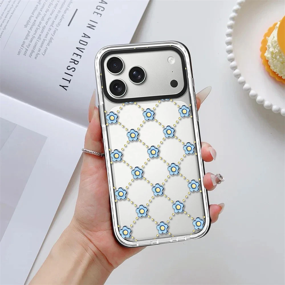 Full Screen Pink Green Flowers White Border Magnetic Cover for IPhone 13 14 15 16 17 Pro Max Case for IPhone 17Pro