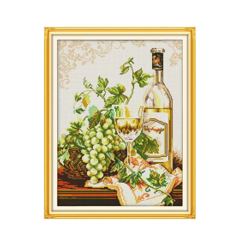 Grapes and Wine cross stitch kit bird winter snow 18ct 14ct 11ct count printed embroidery DIY handmade needlework craft