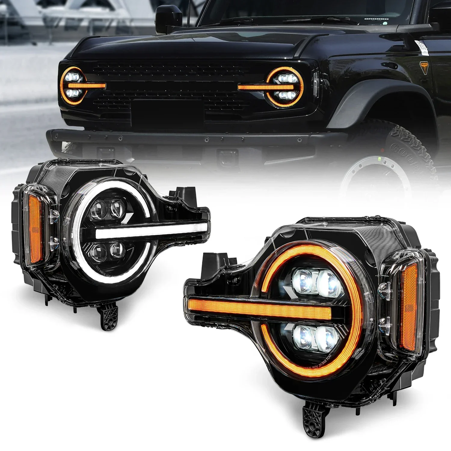 4 lenses led  headlights RGB  Car Light Ip68 led headlamp for Ford Bronco  2021 2022 2023  Car Light