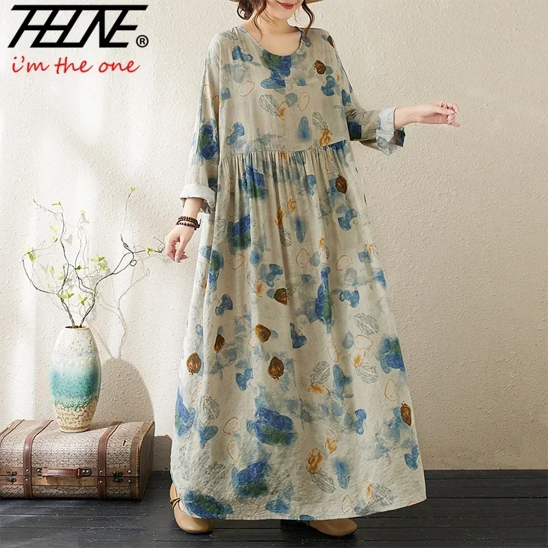 Autunno inverno stampa floreale abito bohémien abbigliamento donna coreano Vintage Vestidos Largos De Mujer Casual manica lunga abito allentato