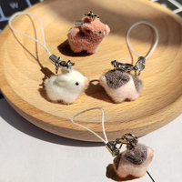 Resin Flocking Cute Mini Pig Keychains For Friend Gift Downy Lovely Boar Animal Pet Pendant Bag Earphone Case Phone Lanyard