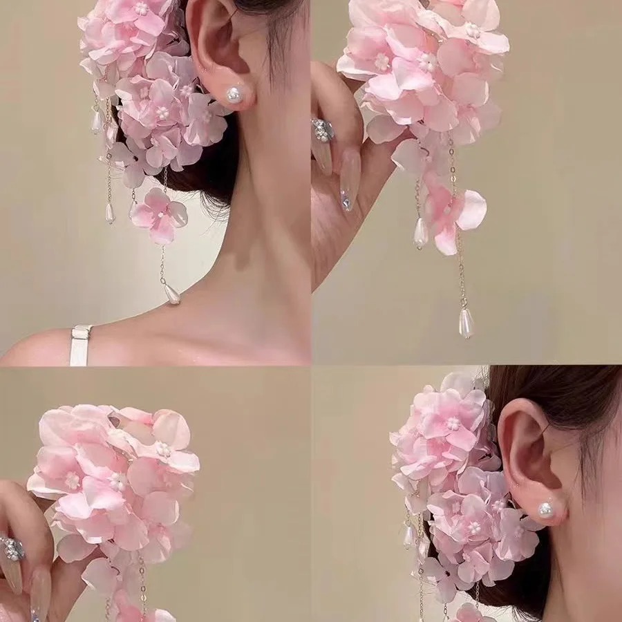 

Ladies' Hair Clips New Chinese Pink Flower Sweet Tassel Gentle Hair Pins Headwear High-quality And Versatile Hair Accessories